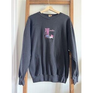 VTG 90s Pink Panther Bell Bottoms Embroidered Sweatshirt Black Sweatshirt Large